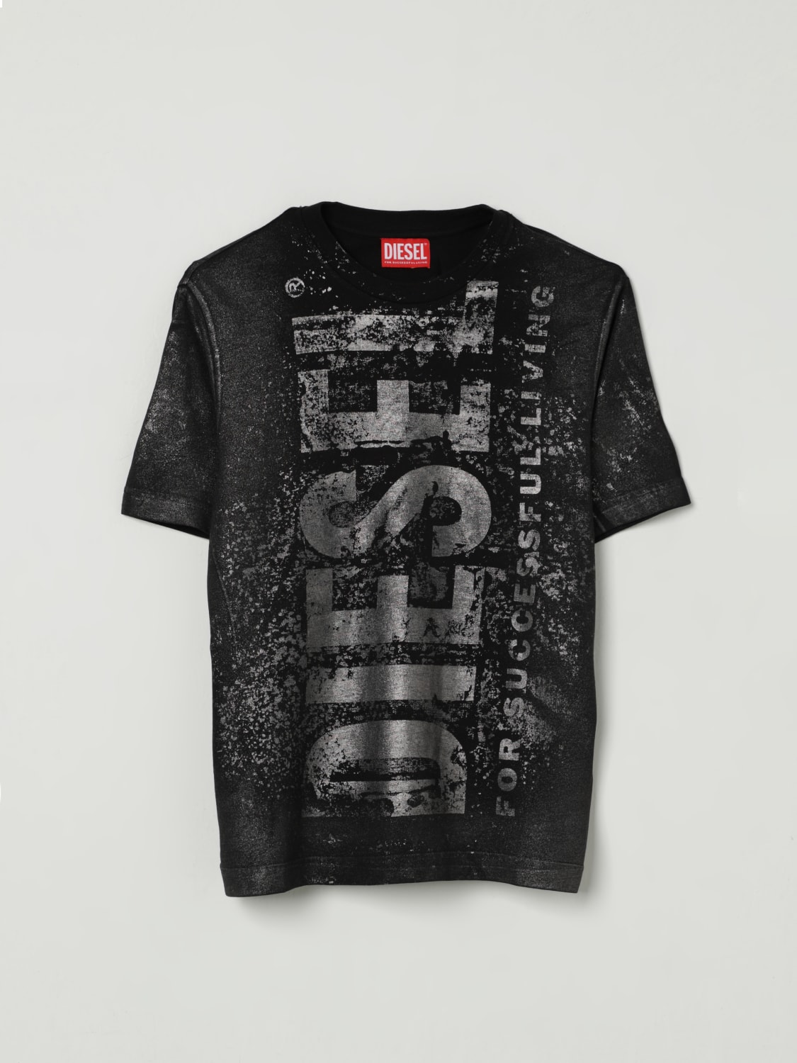 DIESEL T-SHIRT: T-shirt in cotone con maxi logo stampato Diesel, Nero - Img 1