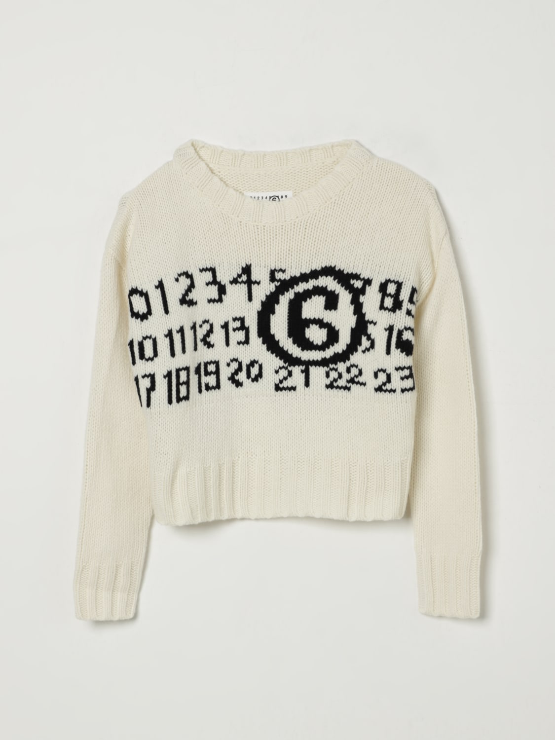 MM6 MAISON MARGIELA MAGLIA: Maglione in misto lana con logo jacquard MM6 Maison Margiela, Bianco - Img 1
