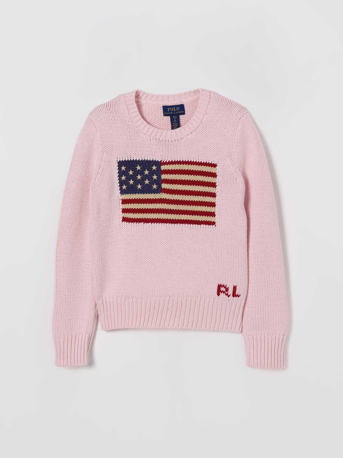 POLO RALPH LAUREN MAGLIA: Maglia con bandiera a girocollo Polo Ralph Lauren, Rosa - Img 1