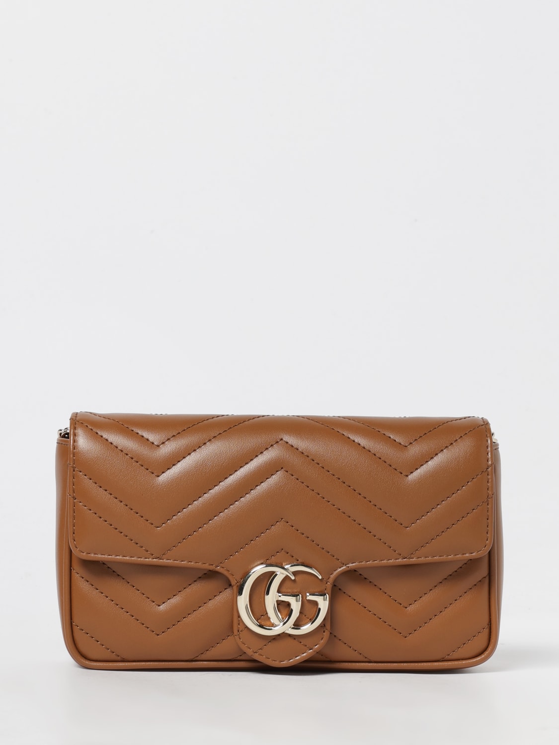 GUCCI BORSA A TRACOLLA: Borsa GG Marmont Small Gucci in nappa trapuntata chevron , Cuoio - Img 1