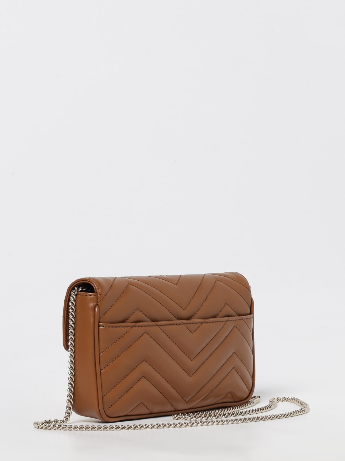 GUCCI BORSA A TRACOLLA: Borsa GG Marmont Small Gucci in nappa trapuntata chevron , Cuoio - Img 3