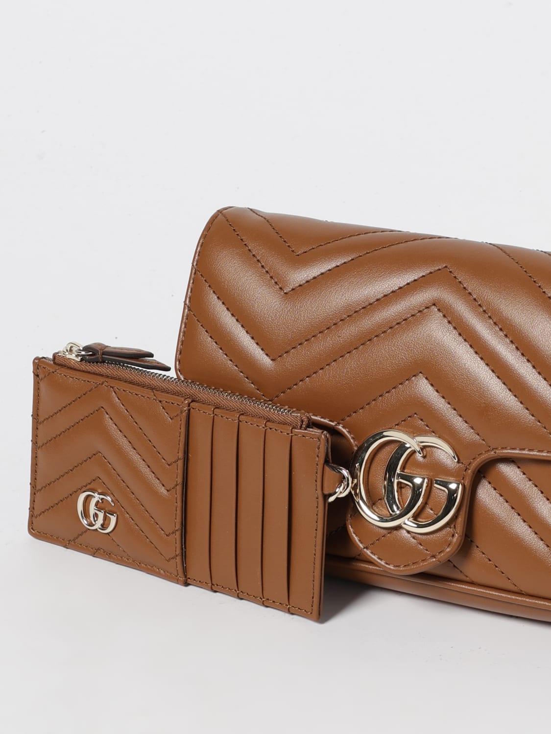 GUCCI BORSA A TRACOLLA: Borsa GG Marmont Small Gucci in nappa trapuntata chevron , Cuoio - Img 4