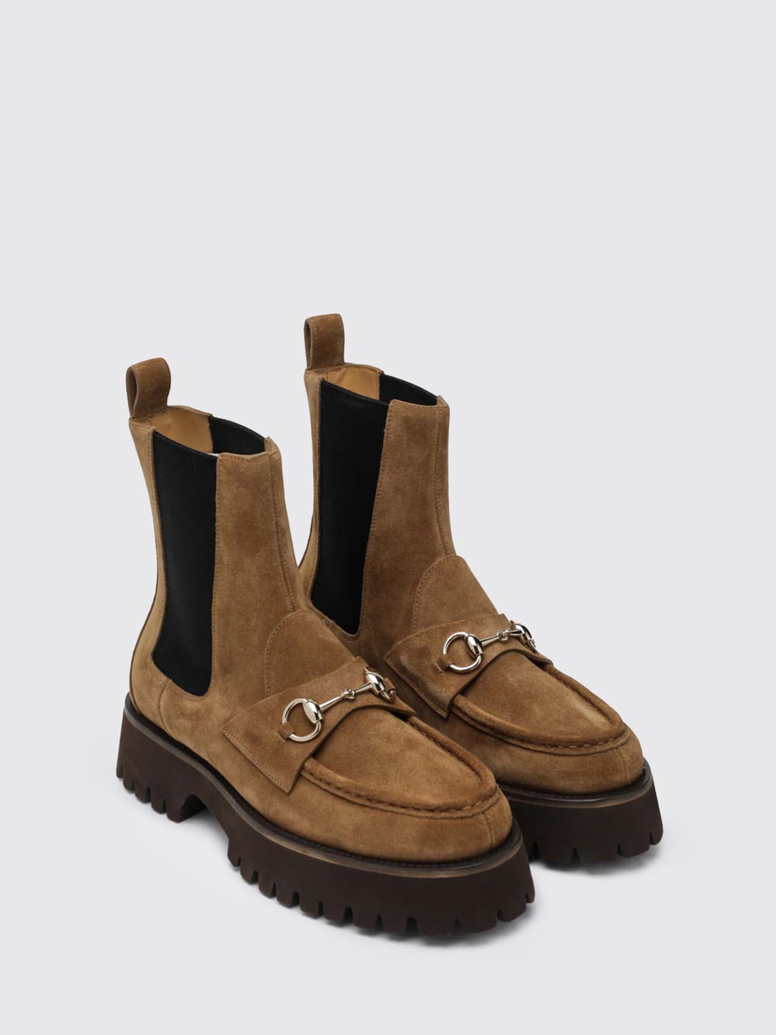 GUCCI STIVALI: Stivaletto Horsebit Gucci in camoscio , Cuoio - Img 2