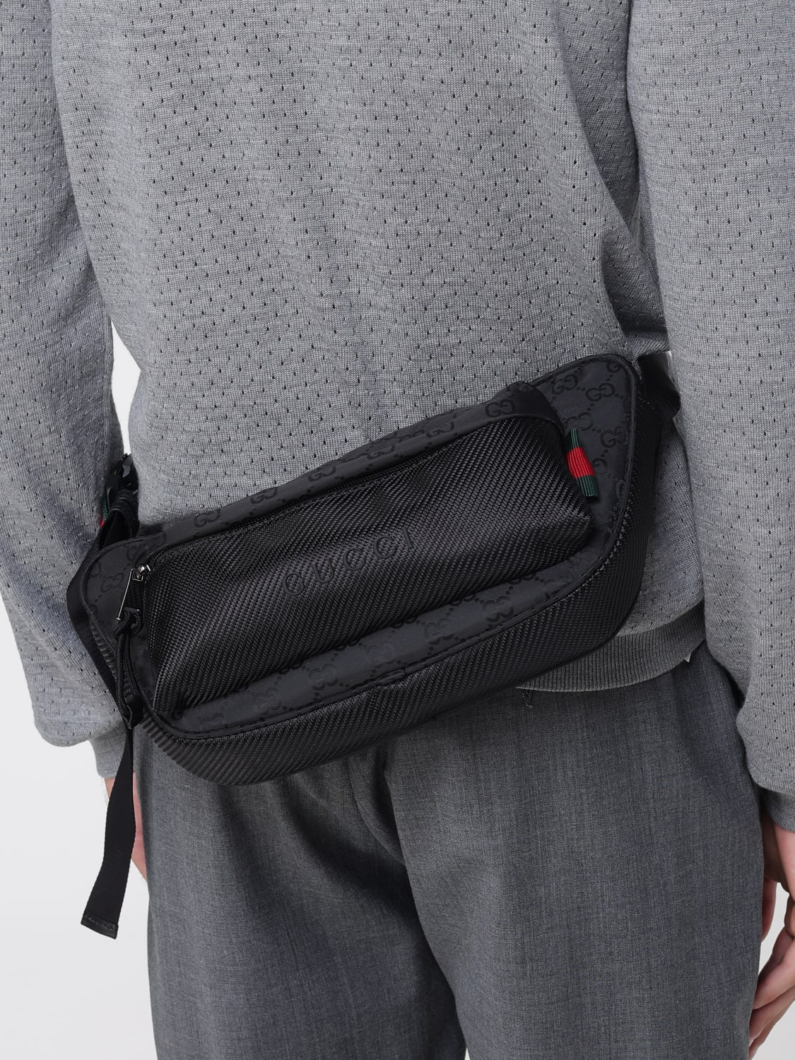 GUCCI MARSUPIO: Marsupio Nexus Gucci in pelle in nylon jacquard, Nero - Img 2