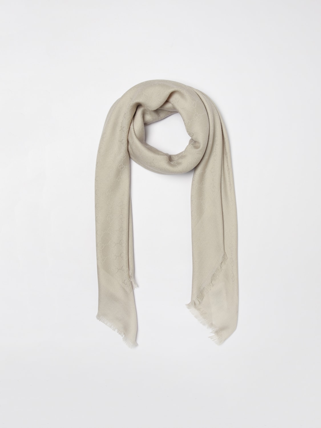 GUCCI SCIARPA: Sciarpa Gucci in seta e lana con monogram GG jacquard, Grigio - Img 2