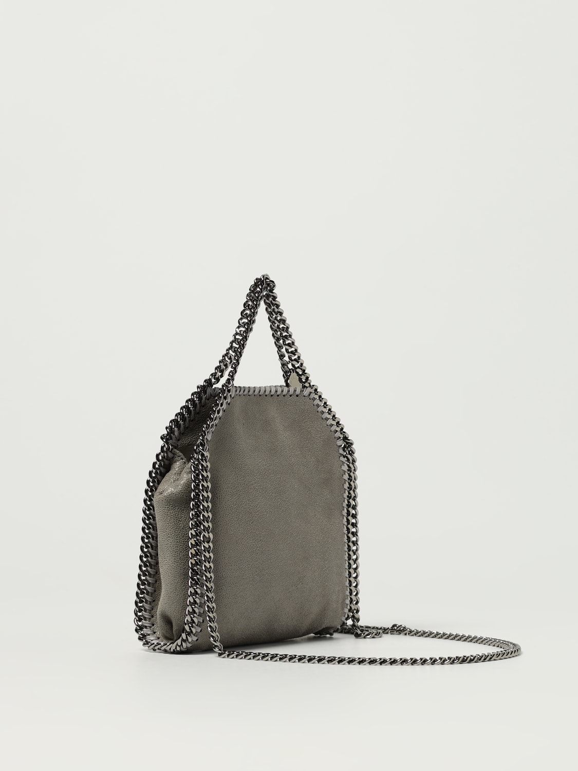 STELLA MCCARTNEY BORSA MINI: Borsa Falabella Micro Stella McCartney in camoscio sintetico cracklè, Grigio - Img 3