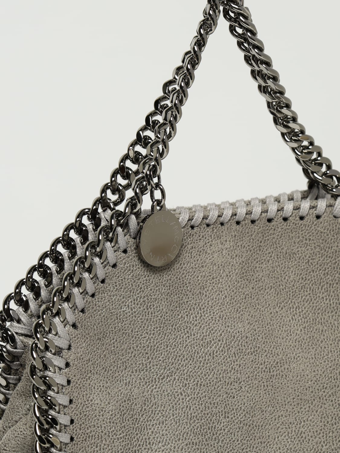 STELLA MCCARTNEY BORSA MINI: Borsa Falabella Micro Stella McCartney in camoscio sintetico cracklè, Grigio - Img 4
