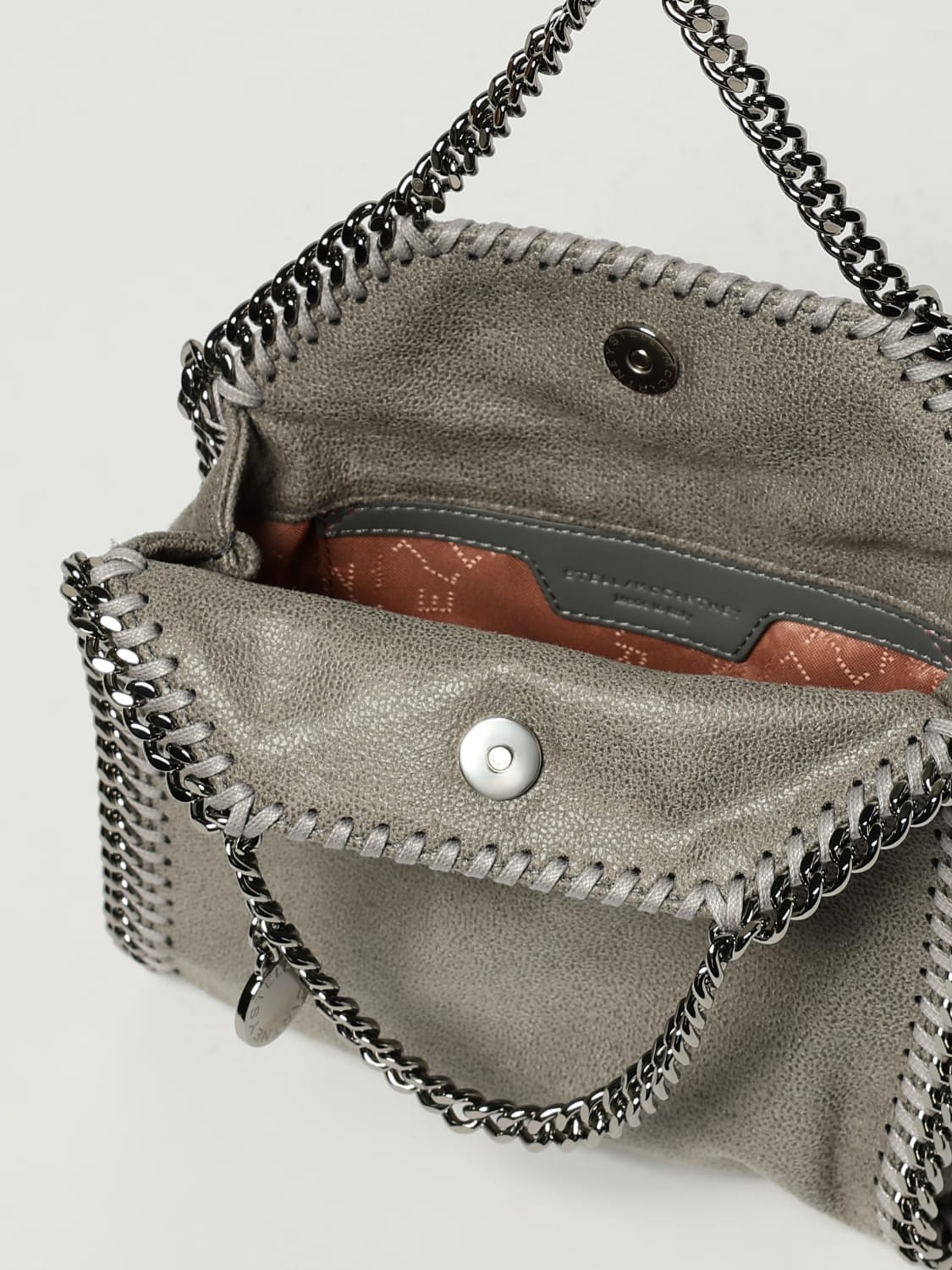 STELLA MCCARTNEY BORSA MINI: Borsa Falabella Micro Stella McCartney in camoscio sintetico cracklè, Grigio - Img 5