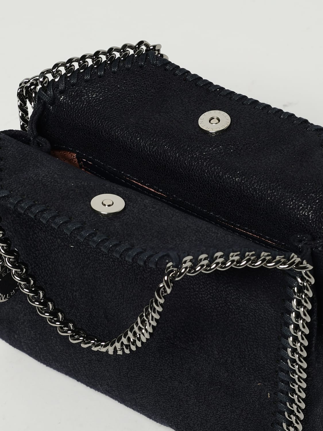 STELLA MCCARTNEY BORSA MINI: Borsa Falabella Micro Stella McCartney in camoscio sintetico cracklè, Blue - Img 5