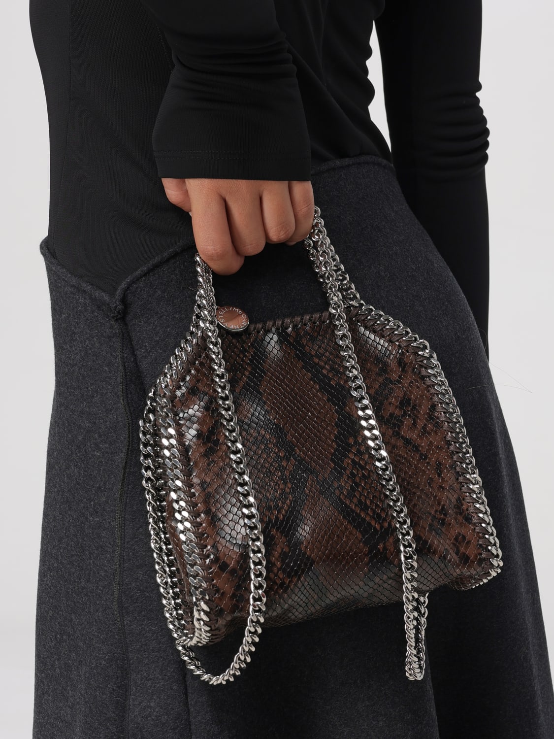 STELLA MCCARTNEY BORSA A MANO: Borsa Falabella Mini Stella McCartney in pelle sintetica stampa pitone , Marrone - Img 2
