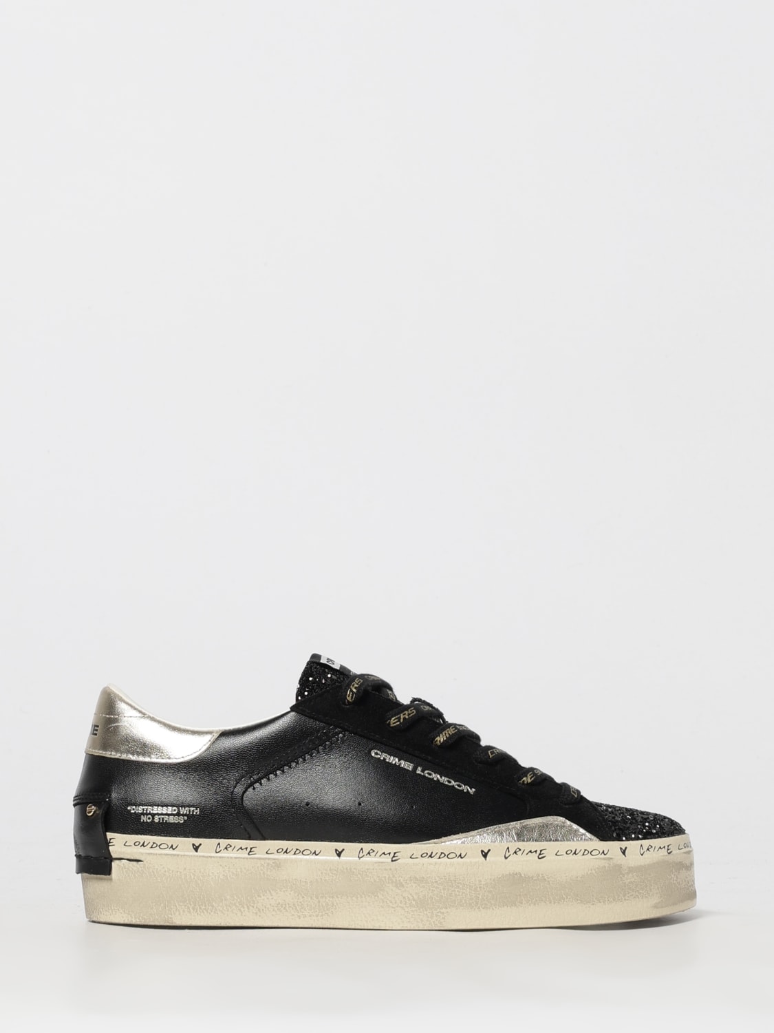 CRIME LONDON SNEAKERS: Sneakers Distressed Platform Crime London in pelle used con glitter , Nero - Img 1