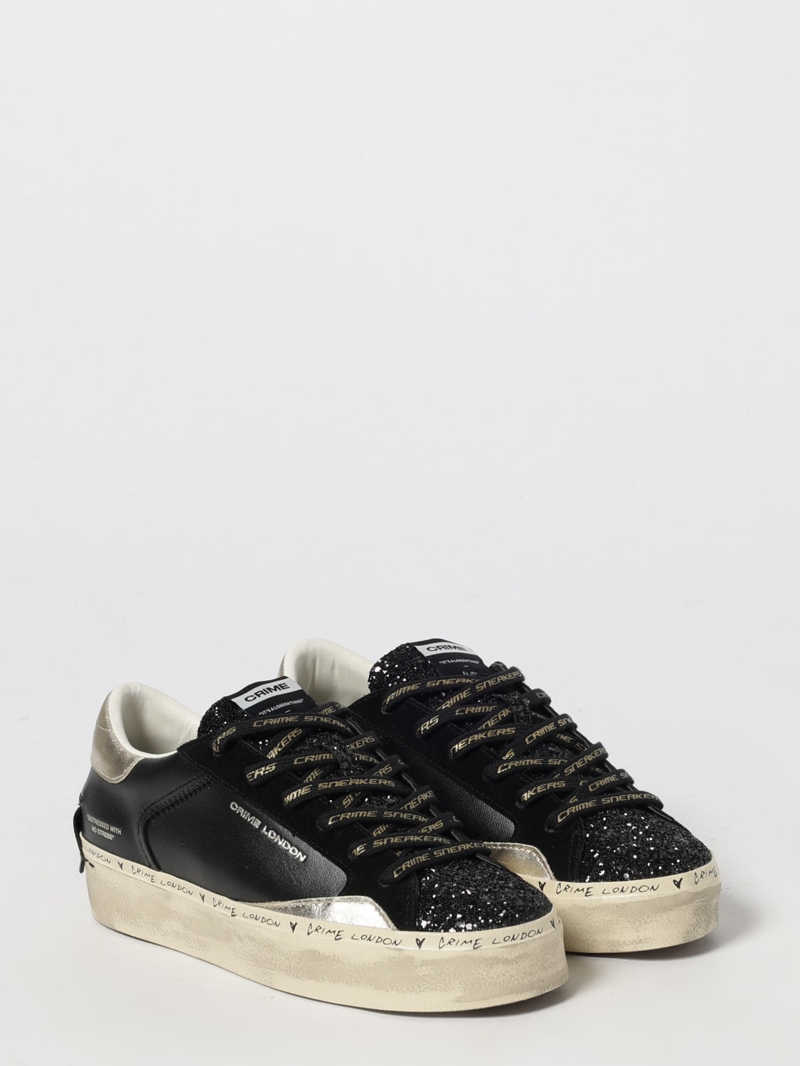 CRIME LONDON SNEAKERS: Sneakers Distressed Platform Crime London in pelle used con glitter , Nero - Img 2