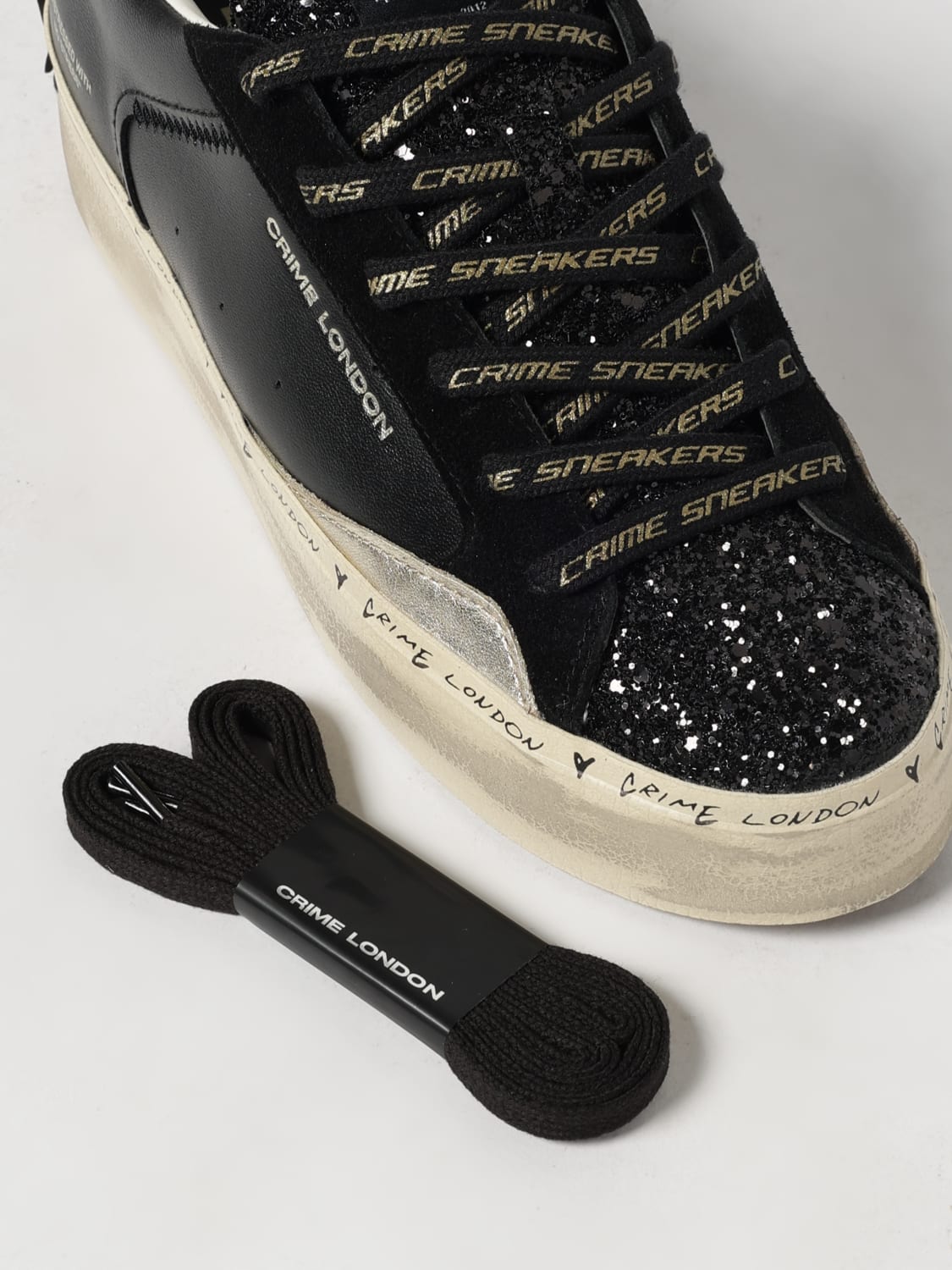 CRIME LONDON SNEAKERS: Sneakers Distressed Platform Crime London in pelle used con glitter , Nero - Img 4