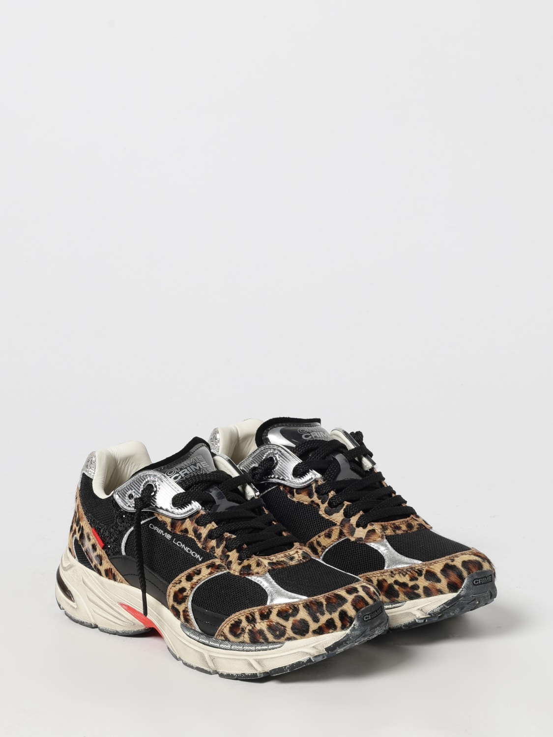 CRIME LONDON SNEAKERS: Sneakers Fugitive 9094 Crime London in cavallino animalier e mesh , Nero - Img 2