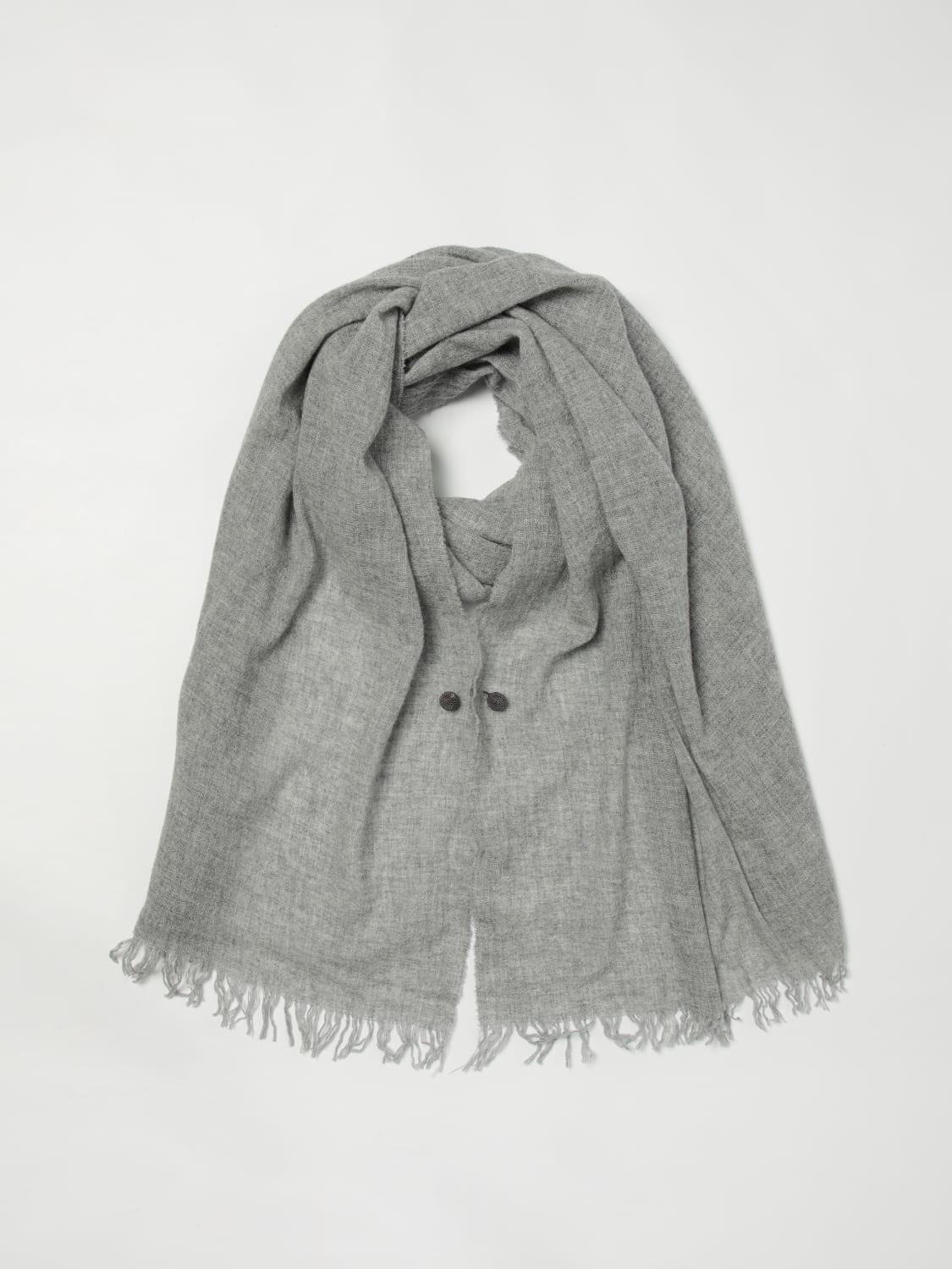 FABIANA FILIPPI SCIARPA: Sciarpa Fabiana Filippi in lana fili diamante con piercing gioiello , Grigio - Img 2