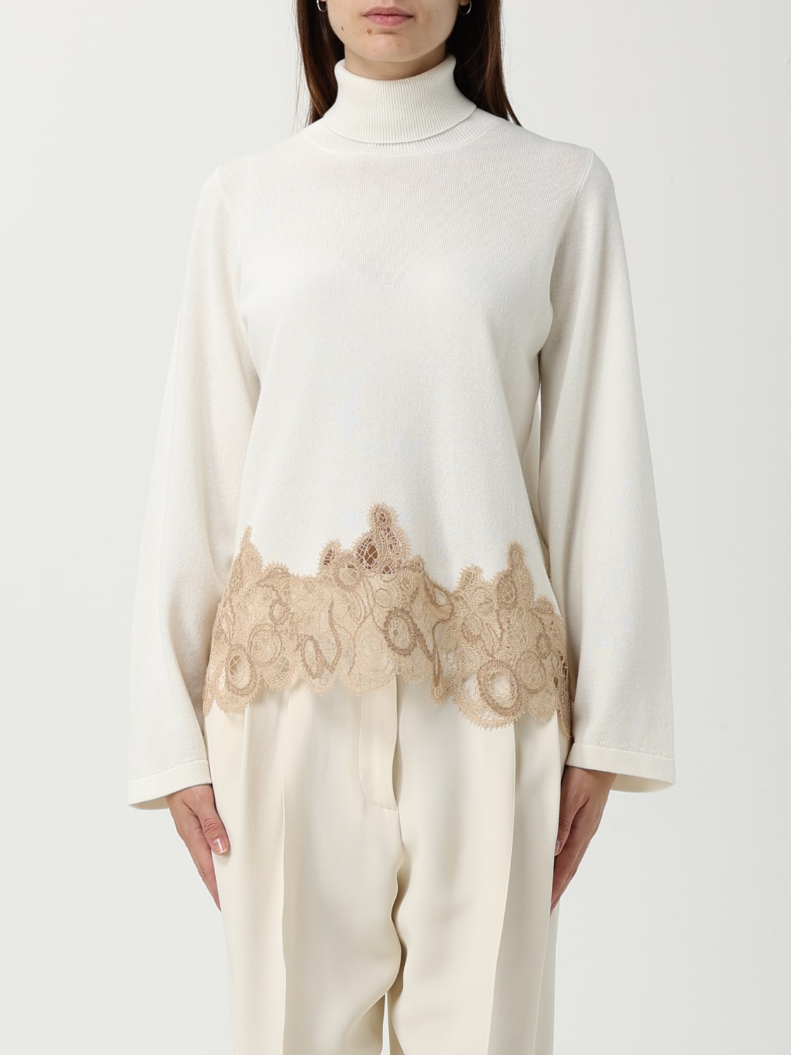 FABIANA FILIPPI MAGLIA: Maglione a Lupetto con inserti in pizzo Fabiana Filippi, Corda - Img 1