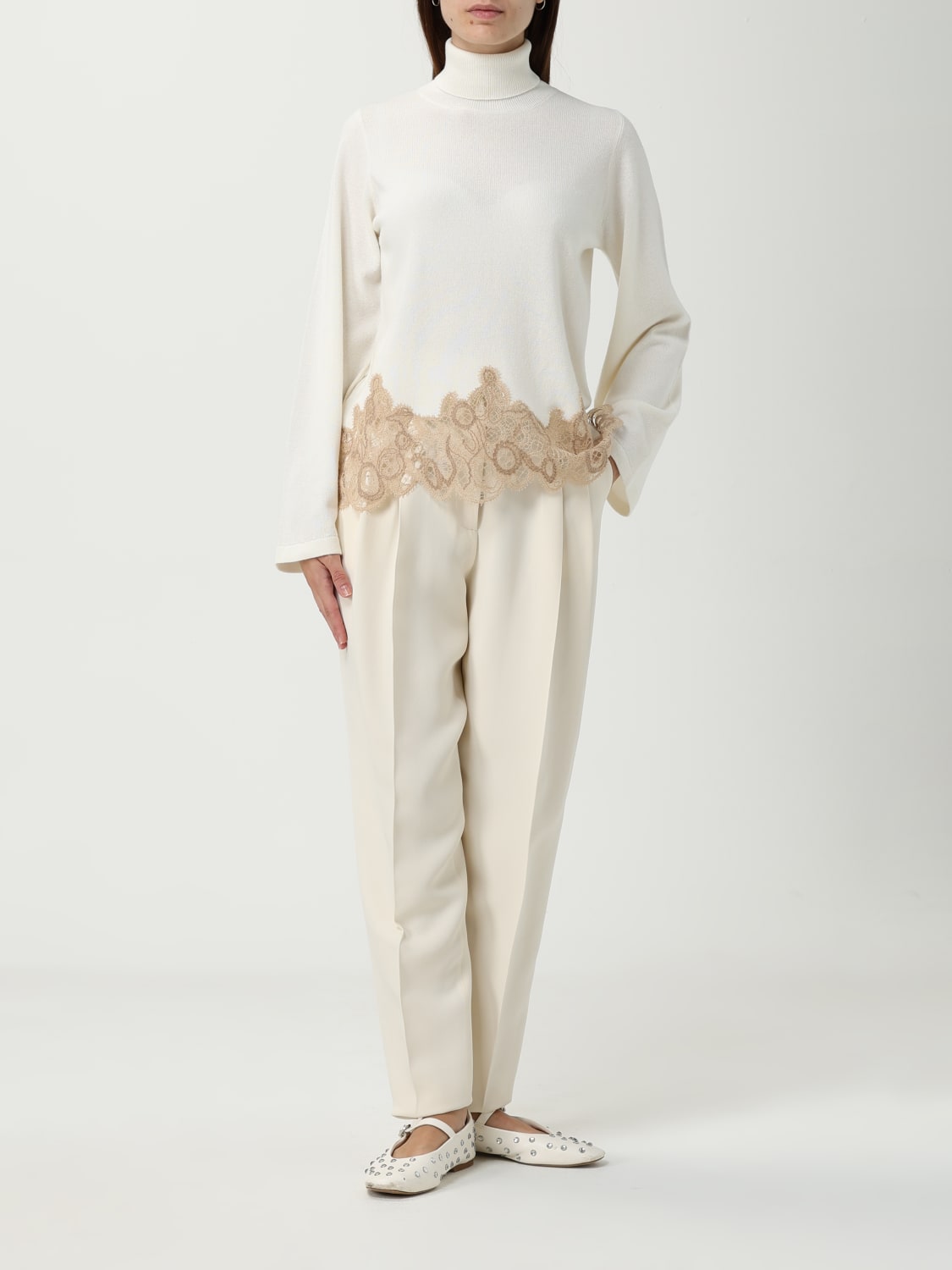 FABIANA FILIPPI MAGLIA: Maglione a Lupetto con inserti in pizzo Fabiana Filippi, Corda - Img 2