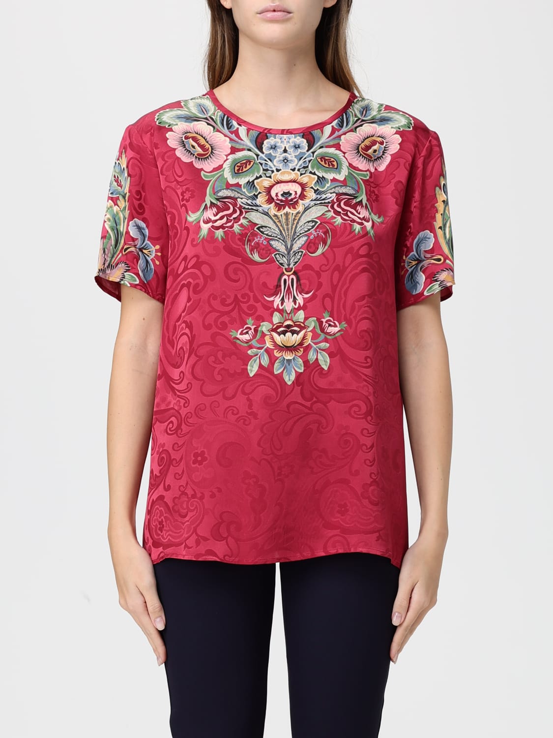 ETRO TOP: Blusa Etro in seta con stampa Paisley , Bordeaux - Img 1