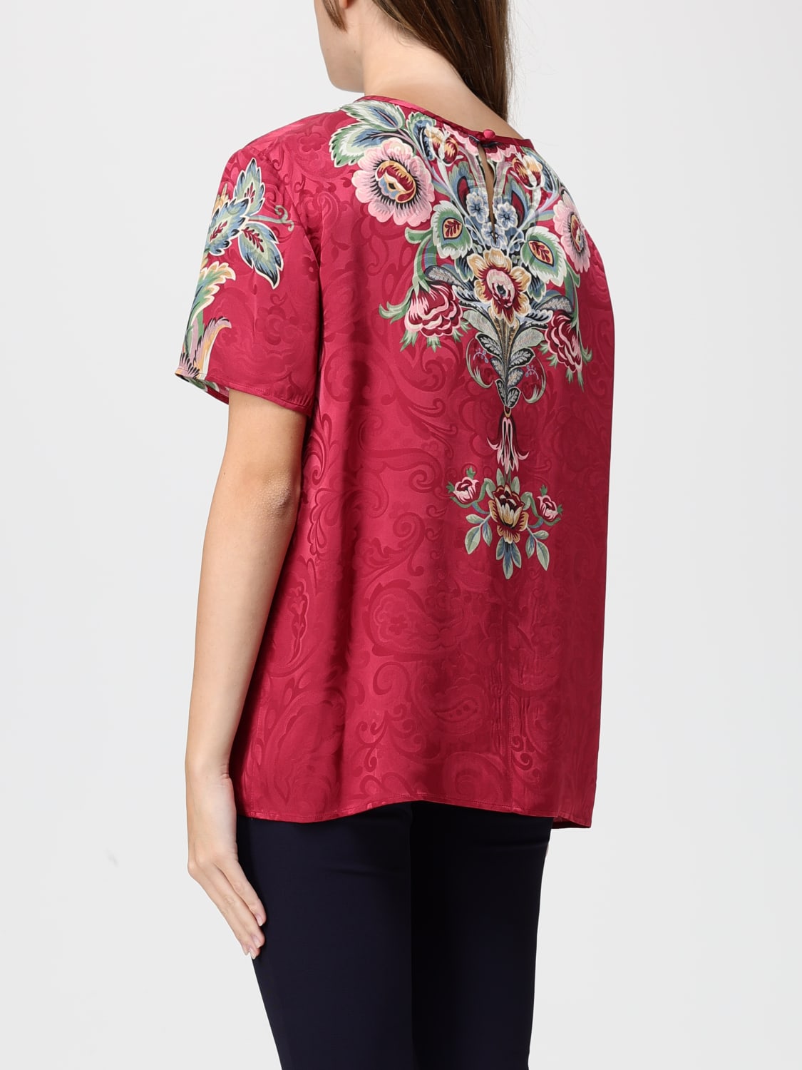 ETRO TOP: Blusa Etro in seta con stampa Paisley , Bordeaux - Img 3