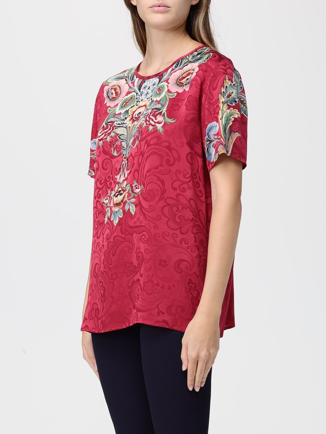 ETRO TOP: Blusa Etro in seta con stampa Paisley , Bordeaux - Img 4