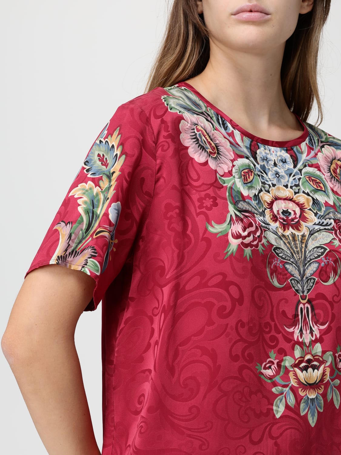 ETRO TOP: Blusa Etro in seta con stampa Paisley , Bordeaux - Img 5