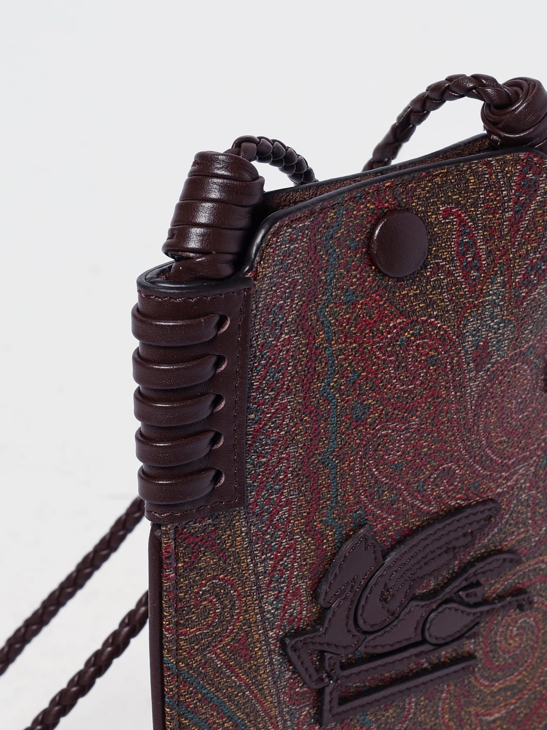 ETRO ACCESSORI TECH: Borsa per smartphone Arnica Etro in cotone spalmato stampa Paisley e pelle , Marrone - Img 4