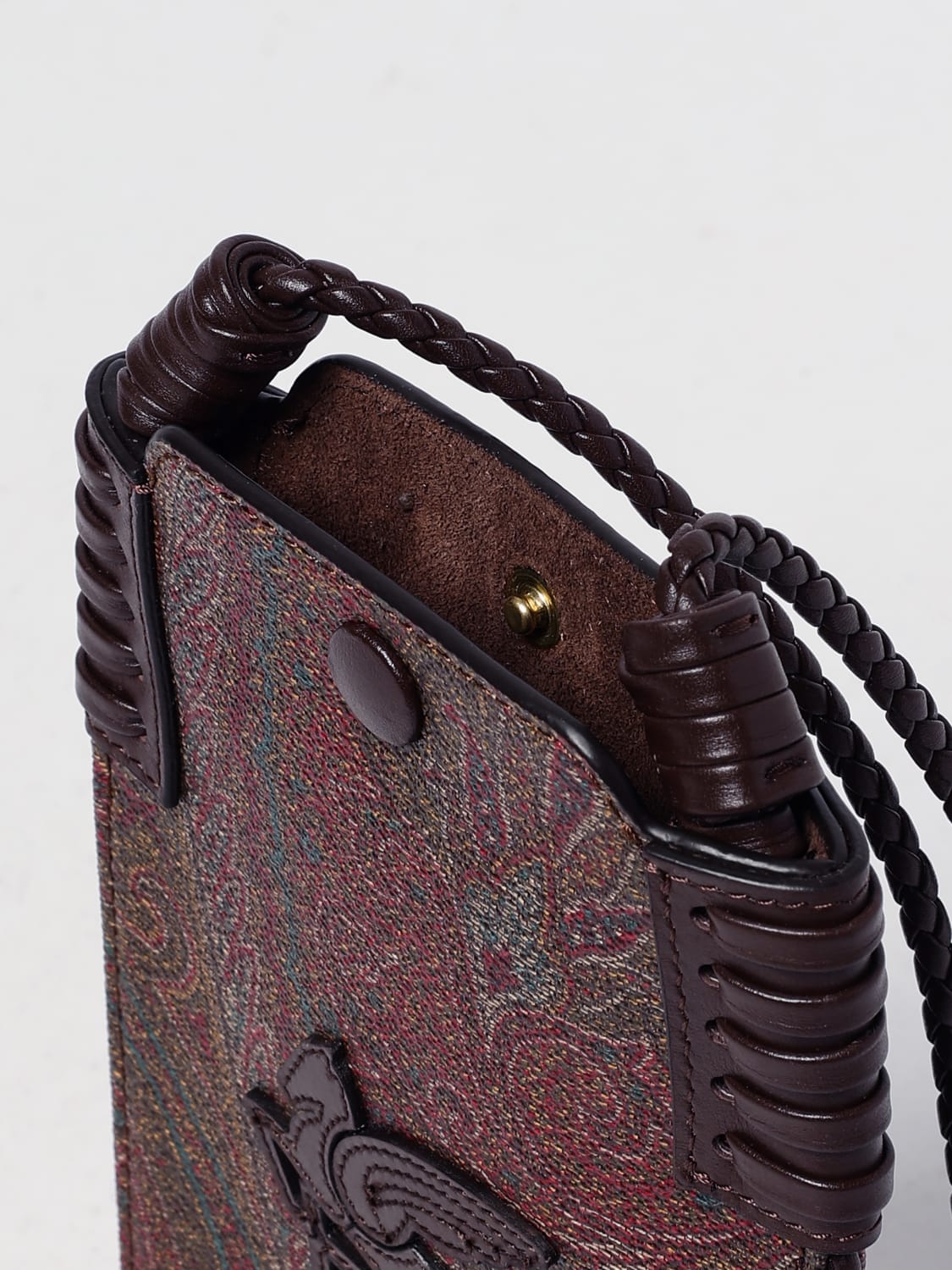 ETRO ACCESSORI TECH: Borsa per smartphone Arnica Etro in cotone spalmato stampa Paisley e pelle , Marrone - Img 5