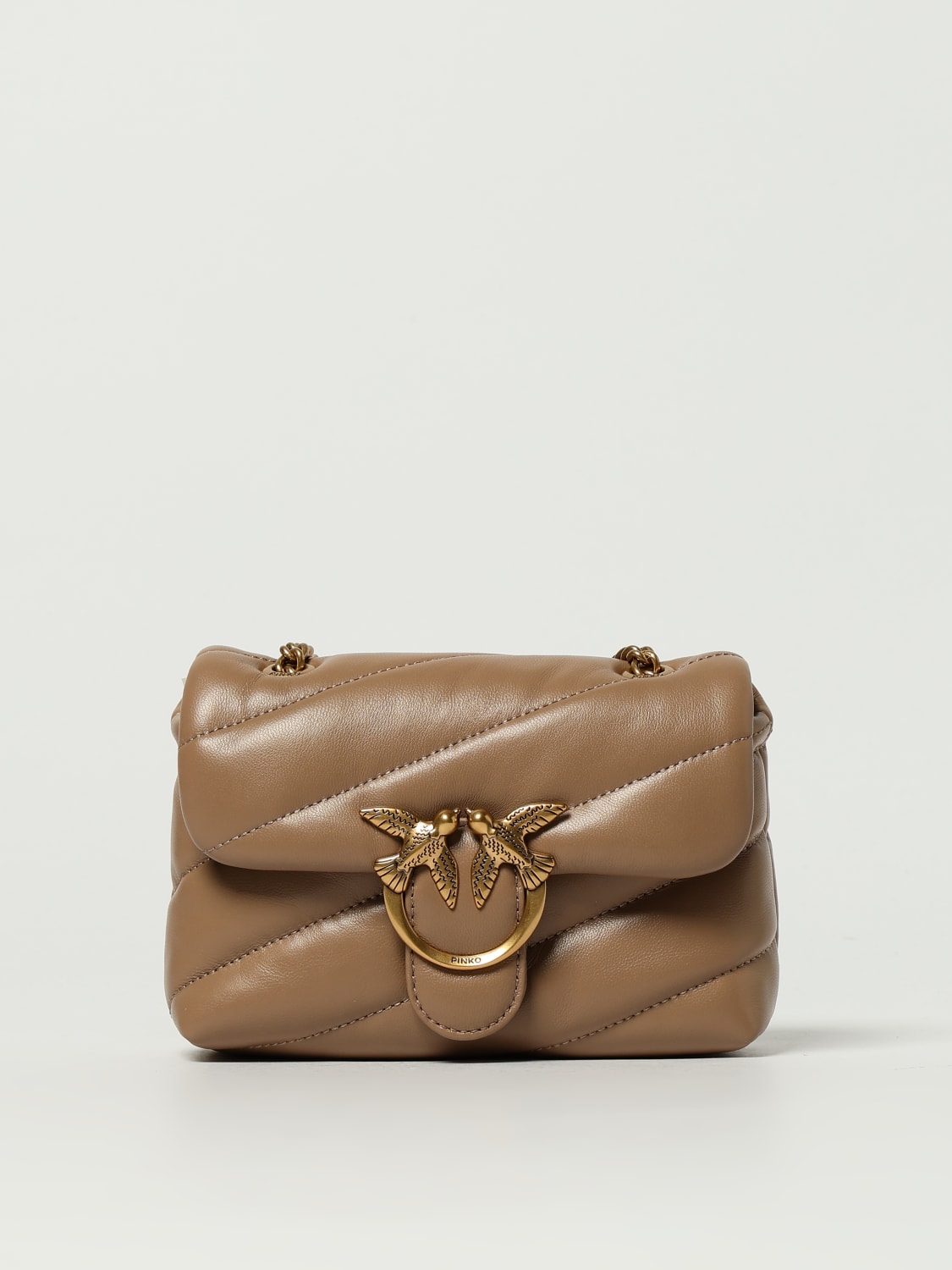 PINKO BORSA MINI: Borsa Love Puff Baby Pinko in nappa matelassè , Biscotto - Img 1