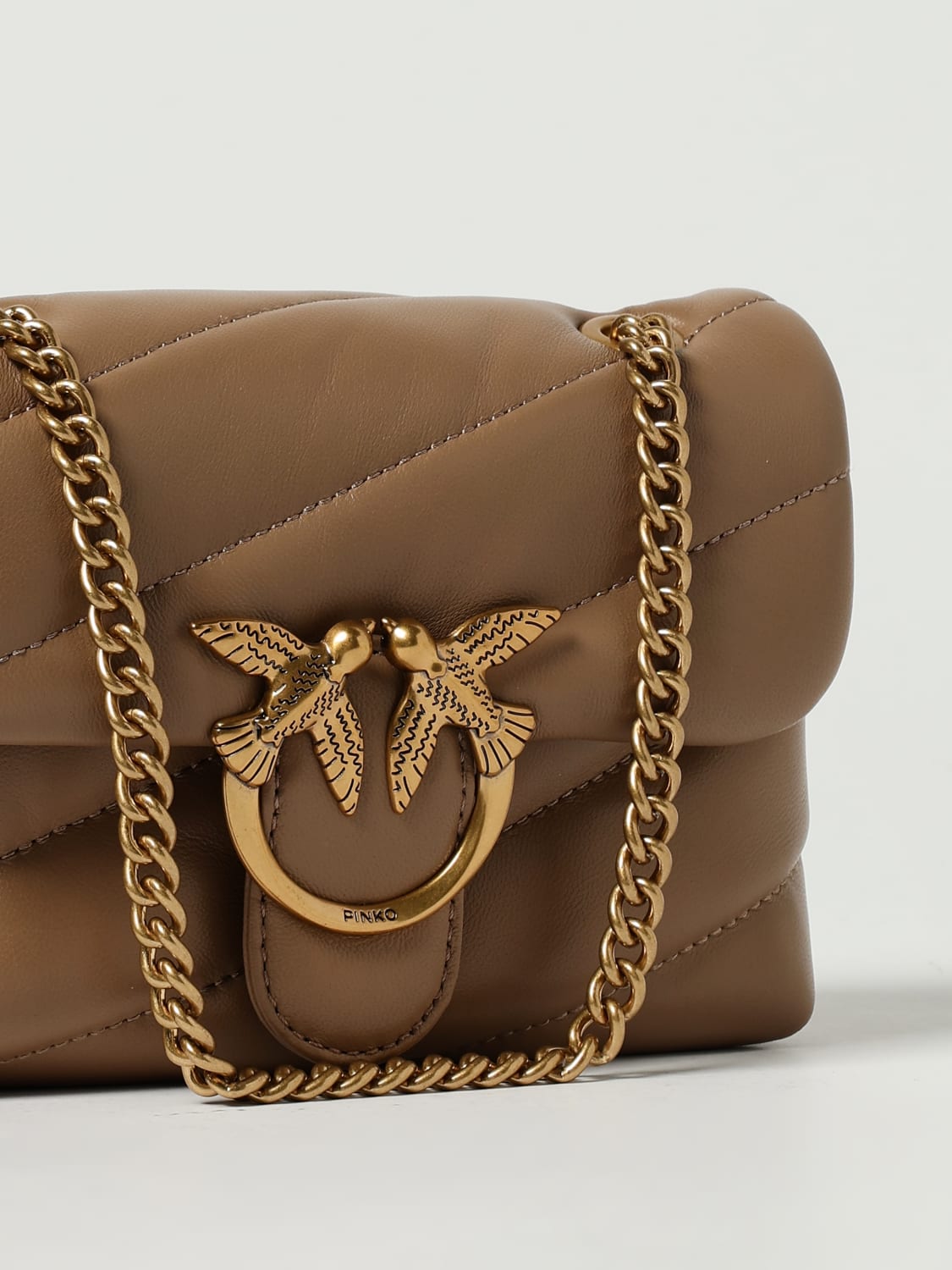 PINKO BORSA MINI: Borsa Love Puff Baby Pinko in nappa matelassè , Biscotto - Img 3