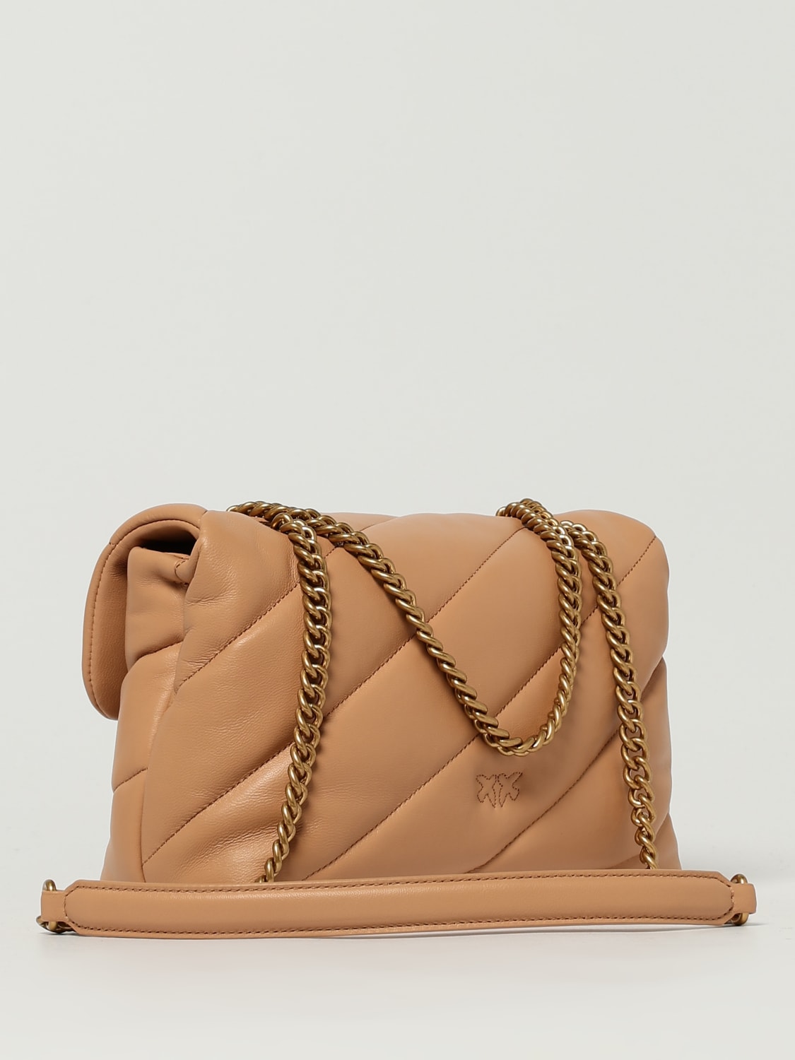 PINKO BORSA A SPALLA: Borsa Love Puff Classic Medium Pinko in nappa matelassè, Sabbia - Img 2