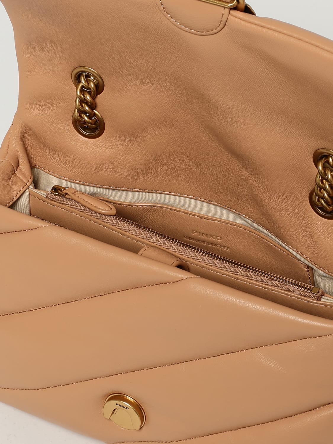 PINKO BORSA A SPALLA: Borsa Love Puff Classic Medium Pinko in nappa matelassè, Sabbia - Img 3