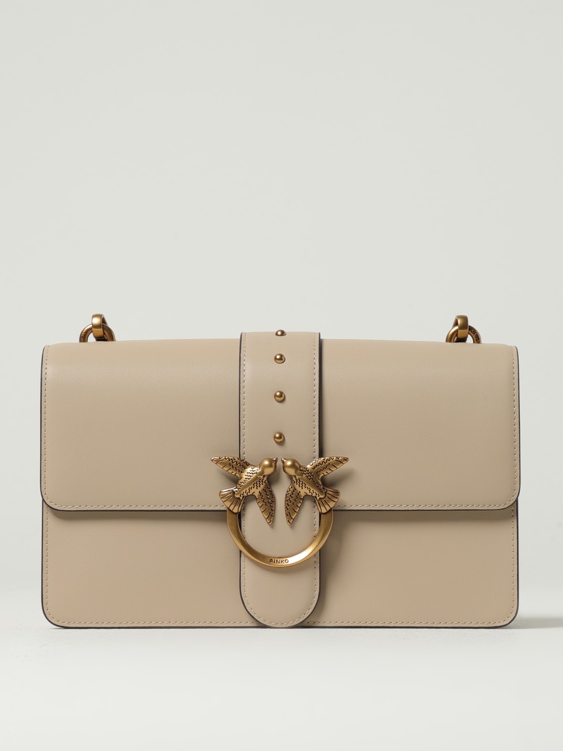 PINKO BORSA A SPALLA: Borsa Love One Classic Pinko in pelle , Beige - Img 1