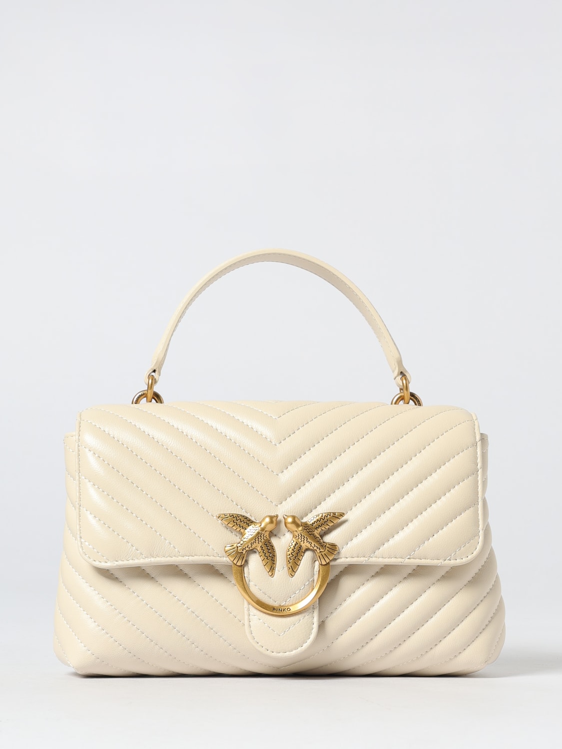 PINKO BORSA A MANO: Borsa Love Lady Puff Medium Pinko in nappa matelassè chevron , Bianco - Img 1