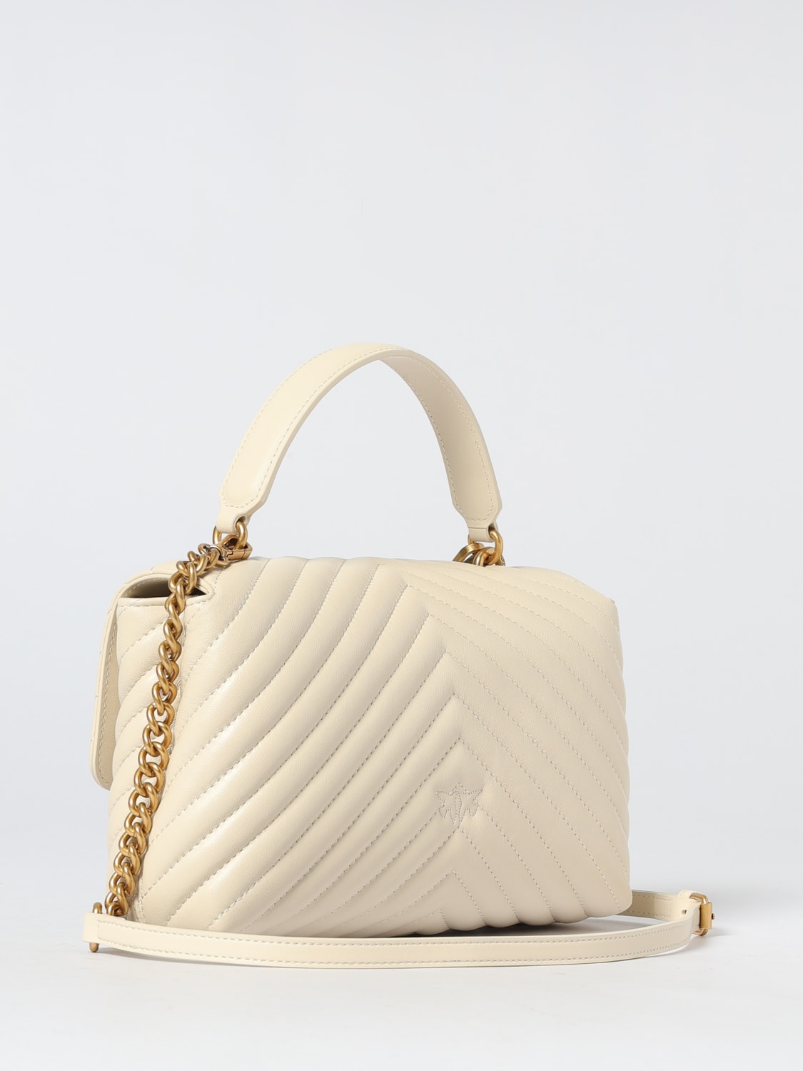 PINKO BORSA A MANO: Borsa Love Lady Puff Medium Pinko in nappa matelassè chevron , Bianco - Img 2