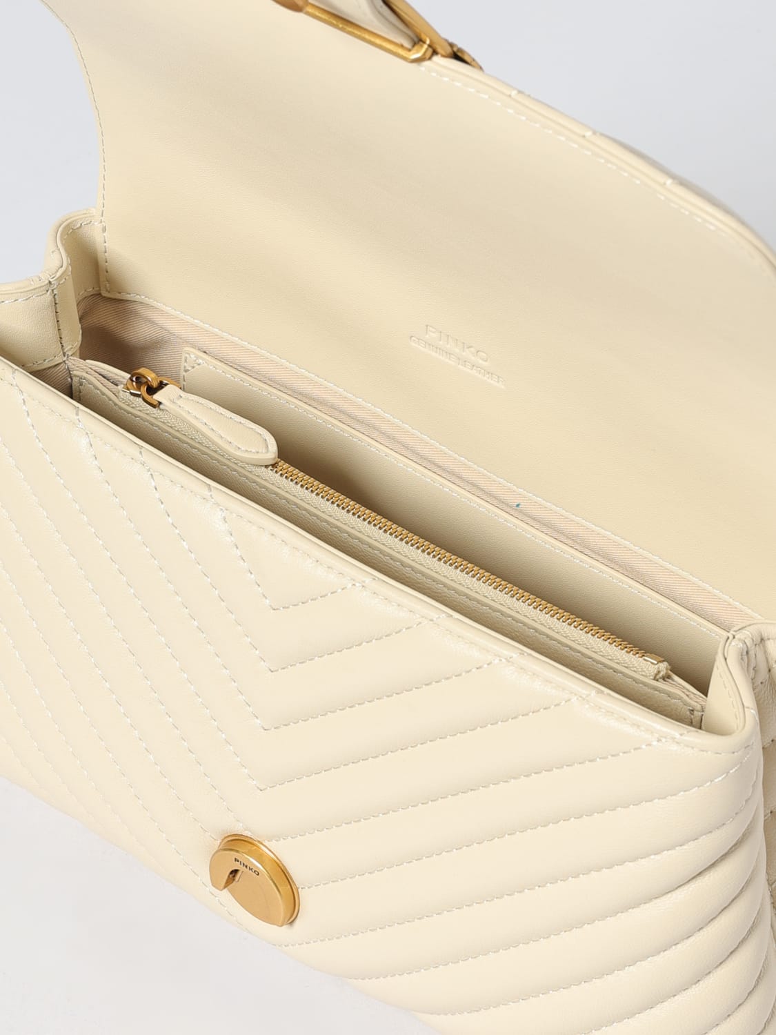 PINKO BORSA A MANO: Borsa Love Lady Puff Medium Pinko in nappa matelassè chevron , Bianco - Img 3