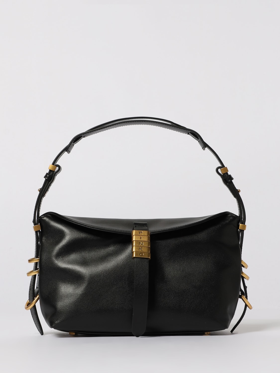 PINKO BORSA A SPALLA: Borsa a spalla piccola Saddle Bag in pelle Pinko, Nero - Img 1