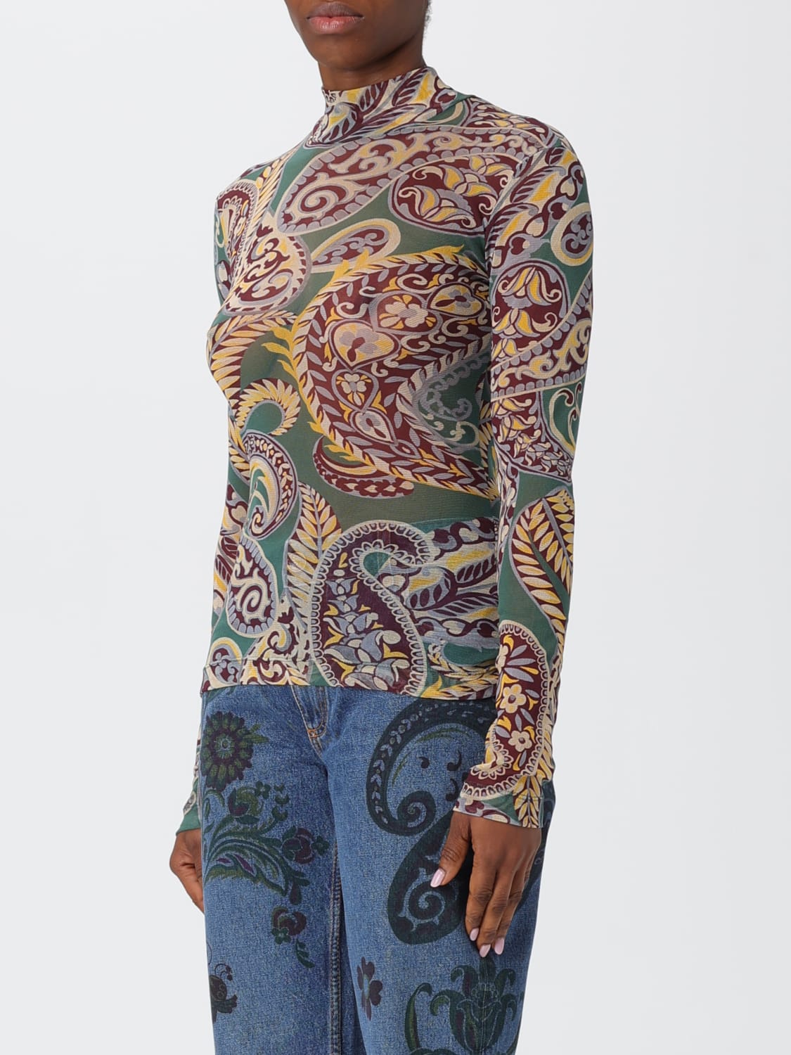 ETRO TOP: Top dolcevita Etro in tulle stampato , Verde - Img 4