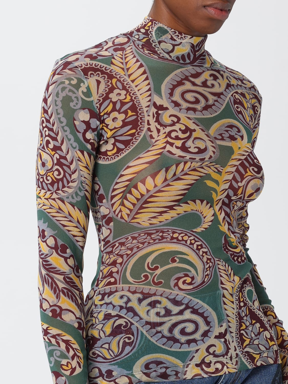 ETRO TOP: Top dolcevita Etro in tulle stampato , Verde - Img 5
