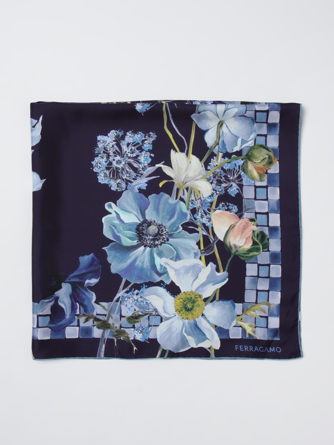 FERRAGAMO FOULARD: Foulard femme Ferragamo, Bleu Marine - Img 1