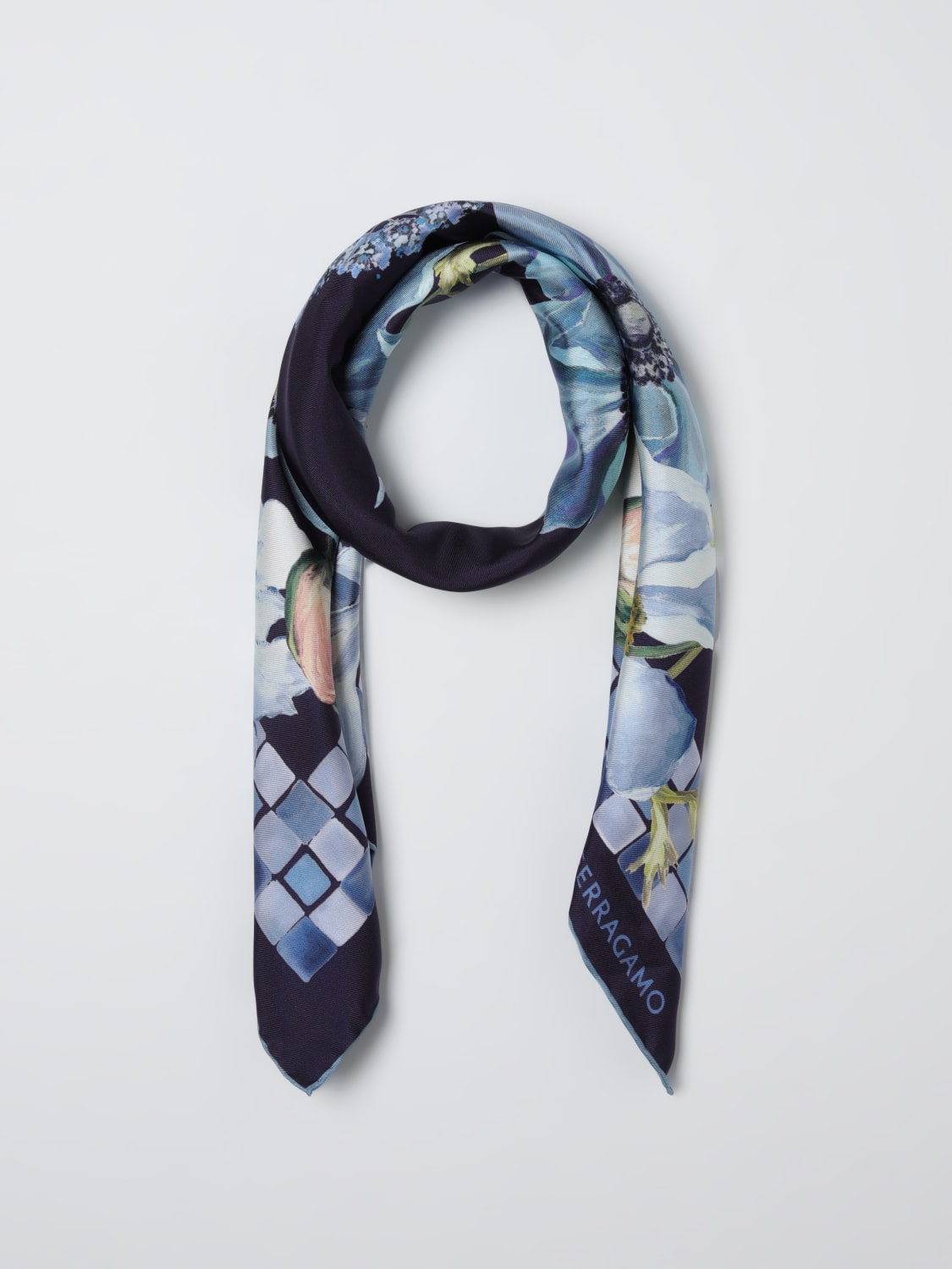FERRAGAMO FOULARD: Foulard femme Ferragamo, Bleu Marine - Img 2