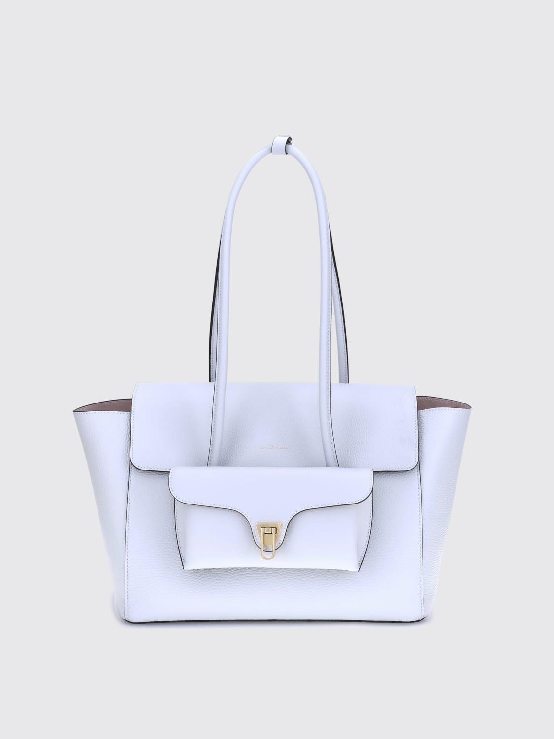 COCCINELLE BORSA A SPALLA: Borsa Double Beat Coccinelle in pelle a grana , Bianco - Img 1