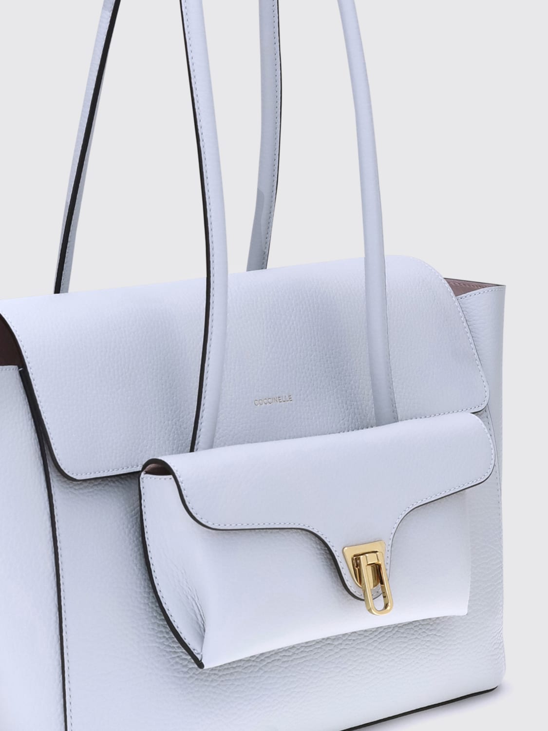 COCCINELLE BORSA A SPALLA: Borsa Double Beat Coccinelle in pelle a grana , Bianco - Img 3