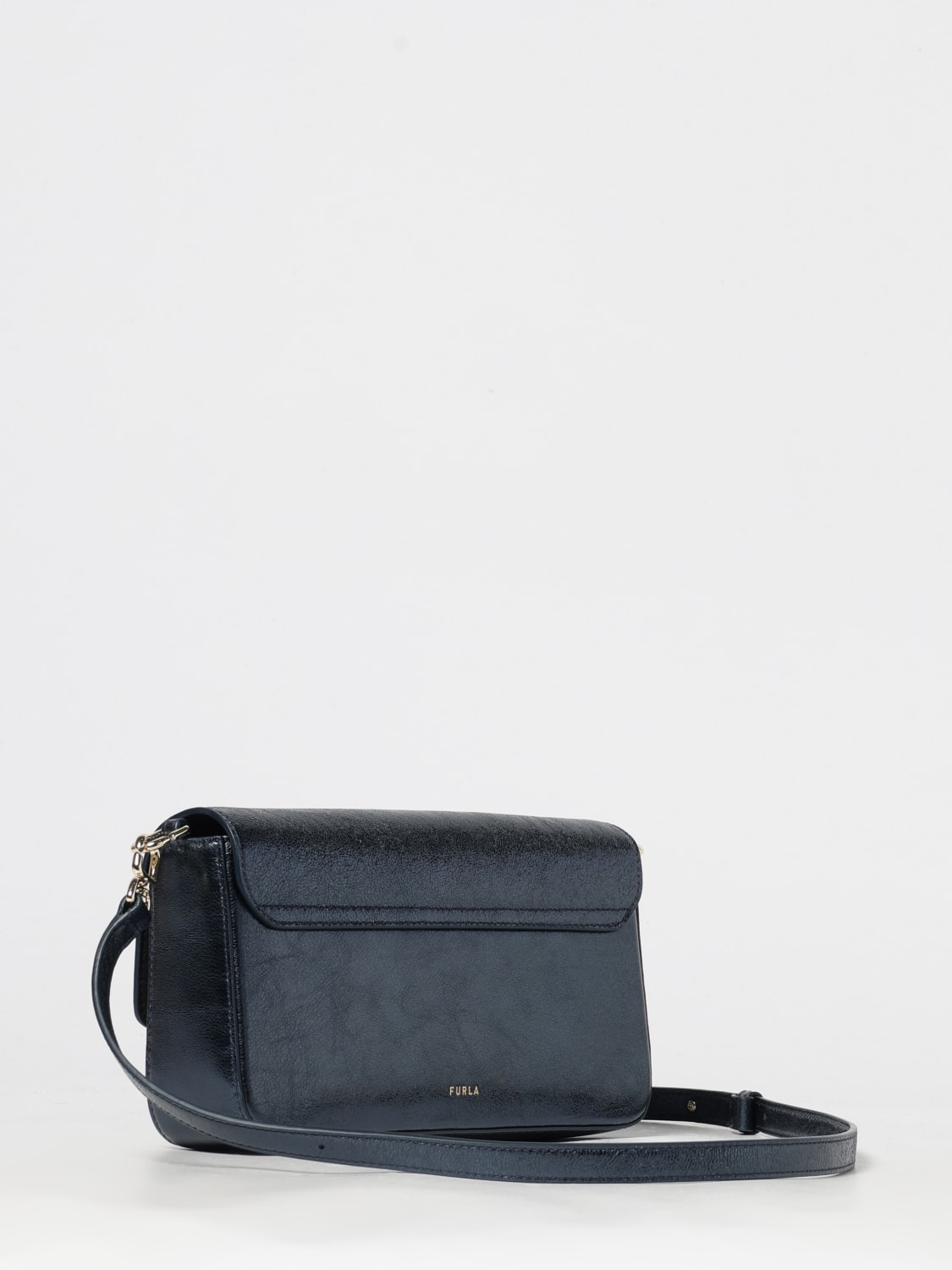 FURLA BORSA A TRACOLLA: Borsa Iride Small Furla in pelle a grana laminata, Grigio - Img 2