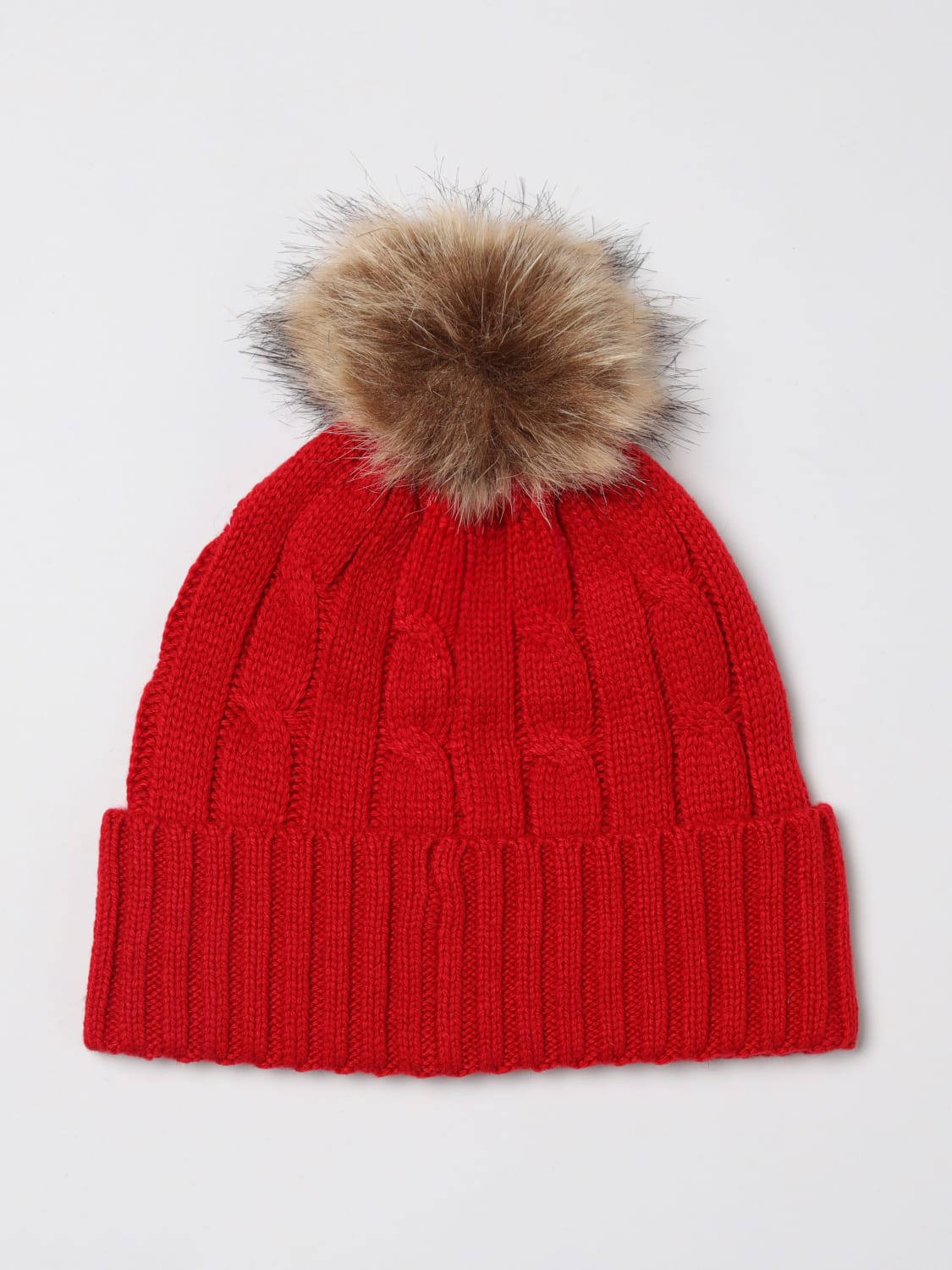 LAUREN RALPH LAUREN CAPPELLO: Cappello Lauren Ralph Lauren in misto lana a coste intrecciate con pompon , Rosso - Img 2