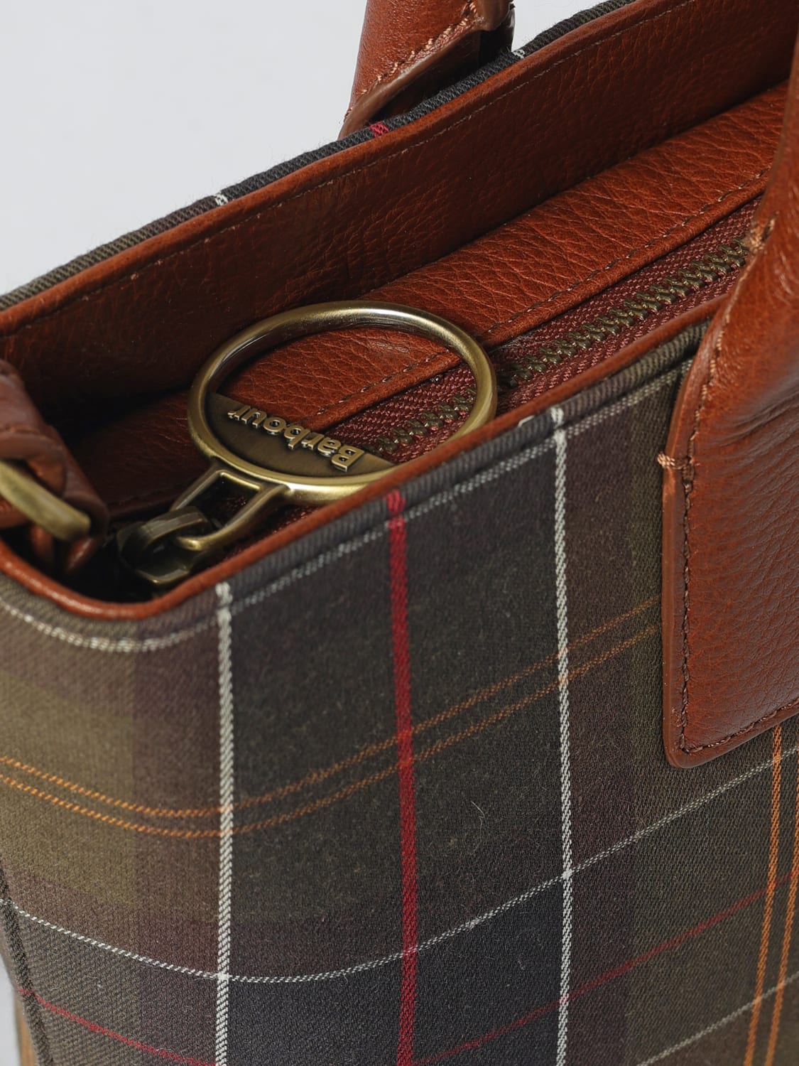 BARBOUR BORSA A MANO: Borsa Birch Barbour in canvas stampa tartan e pelle a grana , Verde - Img 3