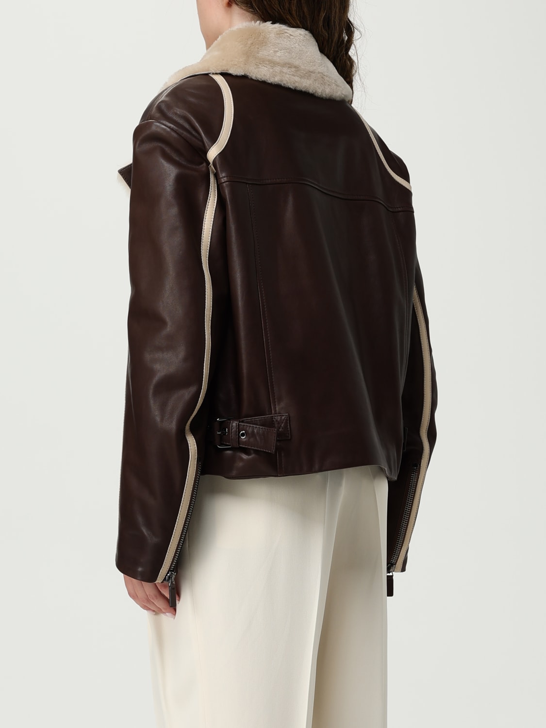 EMPORIO ARMANI PELLICCIA: Giubbotto Emporio Armani in pelle e shearling , Marrone - Img 2