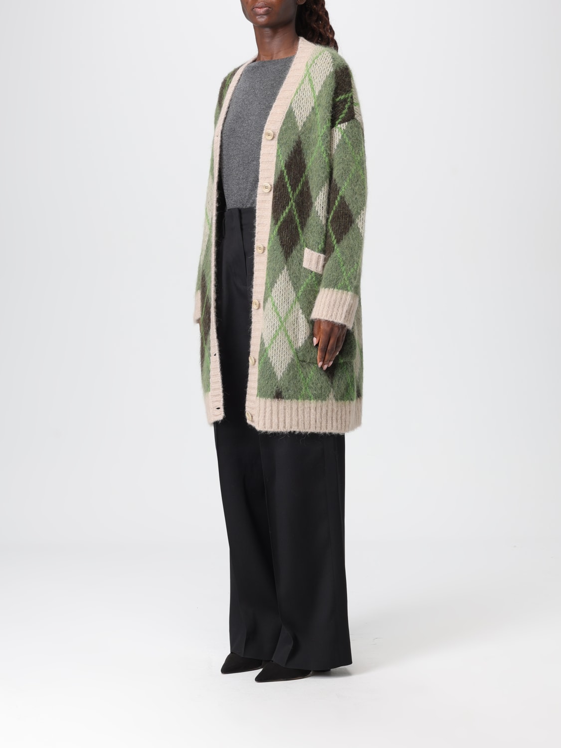 EMPORIO ARMANI MAGLIA: Cardigan a rombi in Alpaca Emporio Armani, Fantasia - Img 3