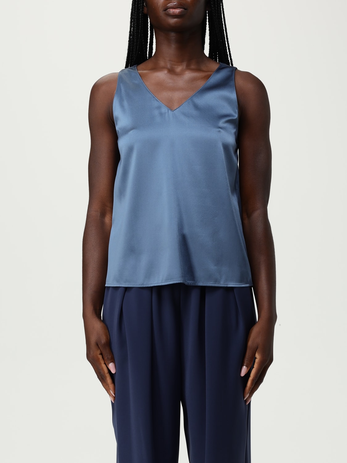 EMPORIO ARMANI TOP: Top Emporio Armani in seta , Blue - Img 1