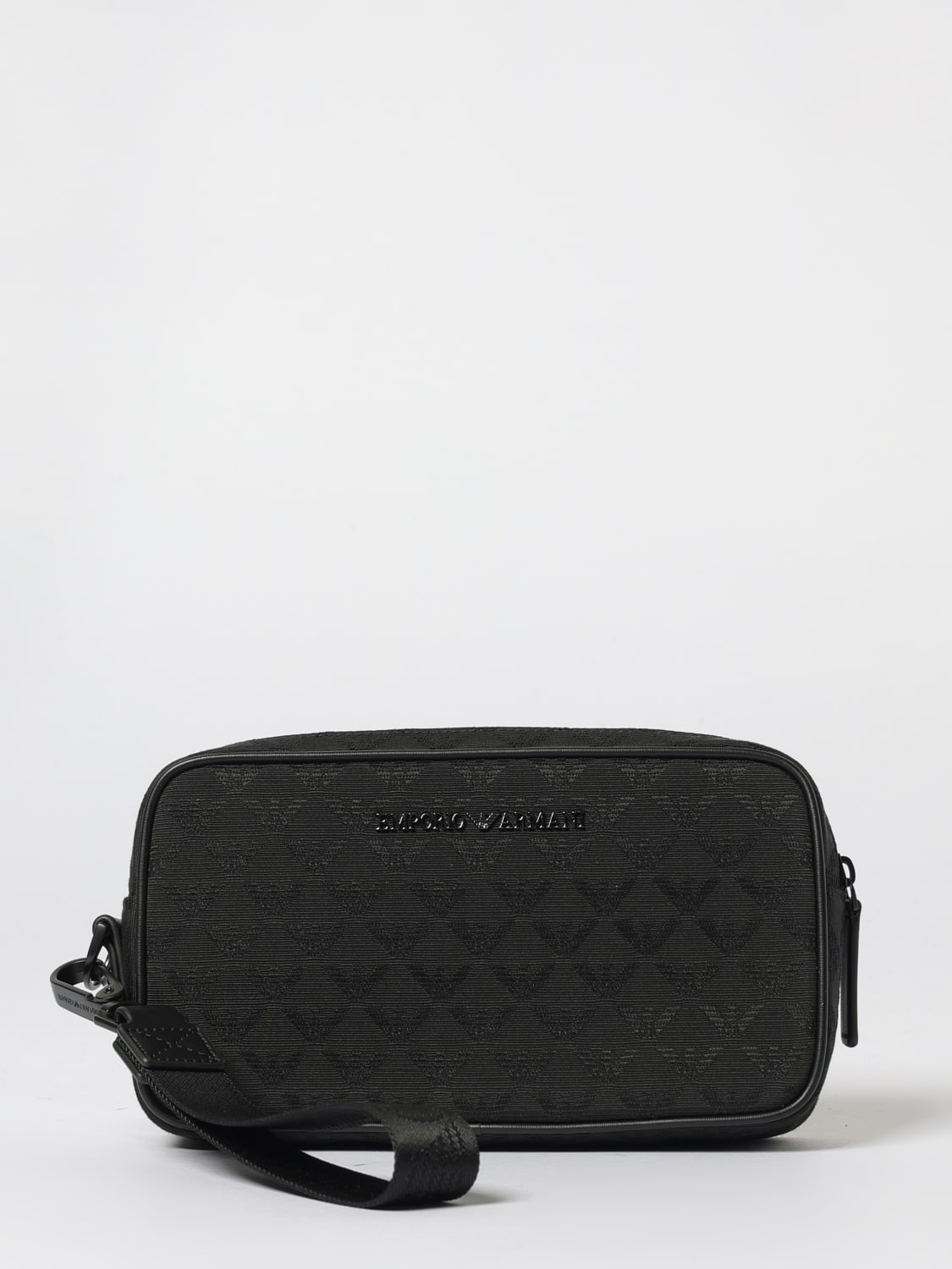 EMPORIO ARMANI ACCESSORI BEAUTY: Beauty case Emporio Armani in nylon con monogram jacquard, Nero - Img 1