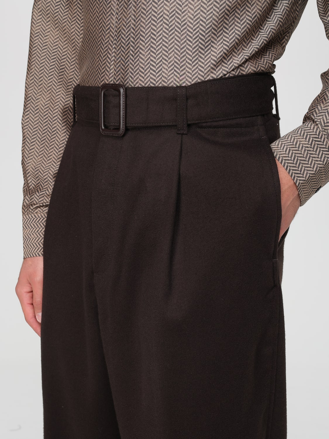 EMPORIO ARMANI PANTALONI: Pantalone Emporio Armani in lana vergine e cashmere , Marrone - Img 4